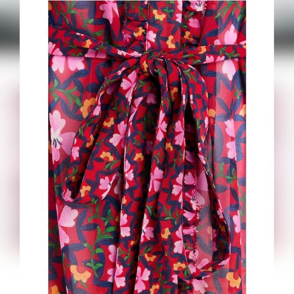 Saloni Pixie Silk Chiffon Floral Print Ruffled Mini Dress Size 6 Pink Red - Picture 4 of 16
